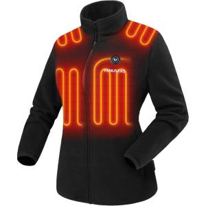 imageVenustas Womens Fleece Heated Jacket with Battery Pack Soft Lightweight Heating Coat Durable YKK ZipperBlack