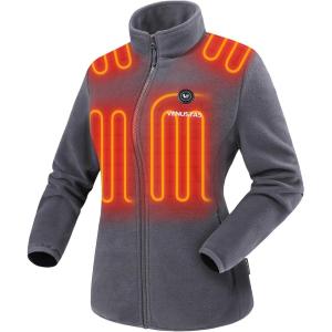 imageVenustas Womens Fleece Heated Jacket with Battery Pack Soft Lightweight Heating Coat Durable YKK ZipperGrey