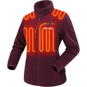 imageVenustas Womens Fleece Heated Jacket with Battery Pack Soft Lightweight Heating Coat Durable YKK ZipperRed Wine