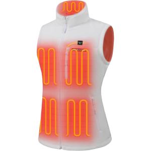 imageVenustas Womens Heated Fleece Vest with 6 Heating Zones Ladies Lightweight Recycled Fleece Electric Vest with BatteryWhite