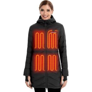 imageVenustas Womens Long Heated Down Jacket with Battery Electric Puffer Jacket with 90 Duck Down For Outdoor Camping SkiingBlack