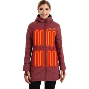 imageVenustas Womens Long Heated Down Jacket with Battery Electric Puffer Jacket with 90 Duck Down For Outdoor Camping SkiingBurgundy