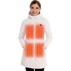 imageVenustas Womens Long Heated Down Jacket with Battery Electric Puffer Jacket with 90 Duck Down For Outdoor Camping SkiingMilk White