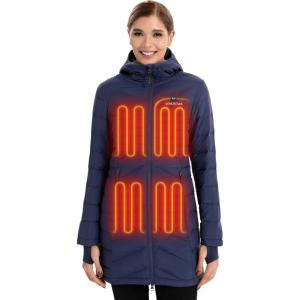 imageVenustas Womens Long Heated Down Jacket with Battery Electric Puffer Jacket with 90 Duck Down For Outdoor Camping SkiingNocturnal
