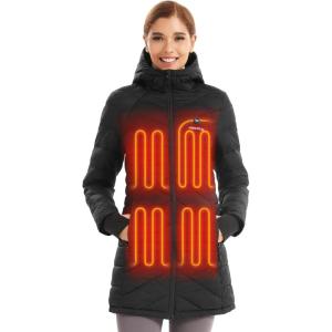 imageVenustas Womens Long Heated Jacket with Battery Pack 100 Recycled Electric Heated Puffer Winter Coats with HoodBlack