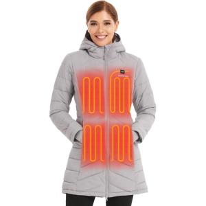 imageVenustas Womens Long Heated Jacket with Battery Pack 100 Recycled Electric Heated Puffer Winter Coats with HoodGray
