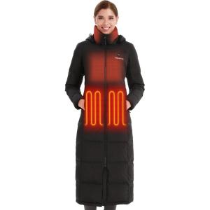 imageVenustas Womens MaxiLength Heated Down Jacket Recycled Long Electric Winter Puffer Coat with BatteryBlack