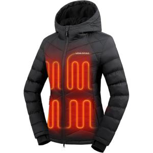 imageVenustas Womens Quilted Heated Jacket With Battery Lightweight Heated Coat with Hood For Winter OutdoorBlack