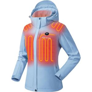imageVenustas Womens Slim Fit Heated Jacket with Battery Pack Windproof Electric Insulated Coat with Detachable HoodArctic Blue