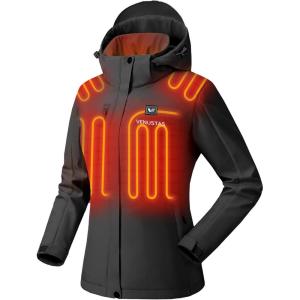 imageVenustas Womens Slim Fit Heated Jacket with Battery Pack Windproof Electric Insulated Coat with Detachable HoodBlack