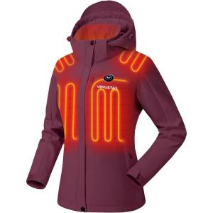 imageVenustas Womens Slim Fit Heated Jacket with Battery Pack Windproof Electric Insulated Coat with Detachable HoodBurgundy