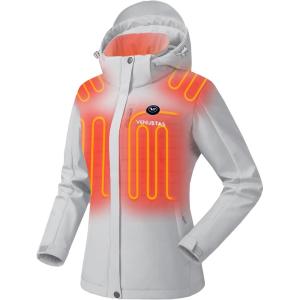 imageVenustas Womens Slim Fit Heated Jacket with Battery Pack Windproof Electric Insulated Coat with Detachable HoodGray