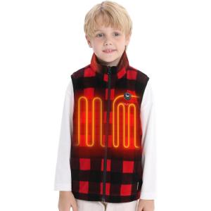 imageVenustas Kids Heated Fleece Vest with 74V Battery Pack Included Warmer Youth Electric Heating Vest for Boys ampamp GirlsRed Plaid