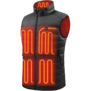 imageVenustas Mens Recycled Heated Down Vest with Battery Pack Lightweight Electric Heating Puffer Vest for Hiking SkiingBlack