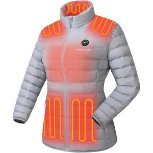 imageVenustas Womens Lightweight Heated Jacket with Battery 6Zone Electric Puffer Winter Coat for Outdoor Camping HikingGray