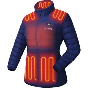 imageVenustas Womens Lightweight Heated Jacket with Battery 6Zone Electric Puffer Winter Coat for Outdoor Camping HikingNavy