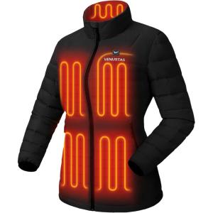 imageVenustas Womens Recycled Heated Down Jacket with Battery Pack Lightweight Electric Puffer Coat 90 Down Heated ClothingBlack