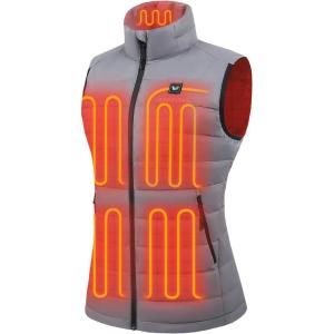 imageVenustas Womens Recycled Heated Down Vest with Battery Pack Lightweight Electric Heating Puffer Vest for Hiking SkiingGray