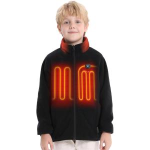 imageVenustas Kids Heated Fleece Jacket with 74V Battery Pack Boys Girls Youth Electric Heated Coat for WinterBlack