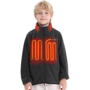 imageVenustas Kids Heated Fleece Jacket with 74V Battery Pack Boys Girls Youth Electric Heated Coat for WinterCharcoal Heather
