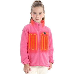 imageVenustas Kids Heated Fleece Jacket with 74V Battery Pack Boys Girls Youth Electric Heated Coat for WinterPink