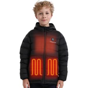 imageVenustas Kids Heated Jacket with Battery Pack Boys Girls Lightweight Electric Heated CoatBlack