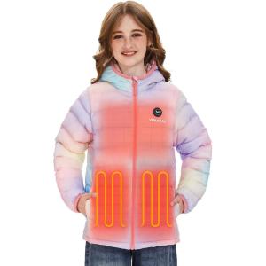 imageVenustas Kids Heated Jacket with Battery Pack Boys Girls Lightweight Electric Heated CoatPink Ombre