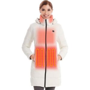imageVenustas Womens Recycled Down Heated Jacket with Battery Pack Winter Heated Puffer Coat with Detachable HoodWhite