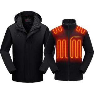imageVenustas Mens 3in1 Heated Jacket with Battery Ski Jacket Winter Jacket with Removable Hood WaterresistantBlack