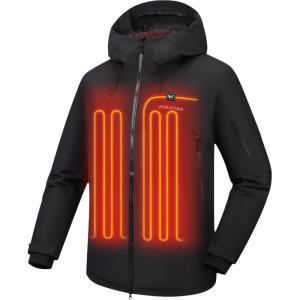 imageVenustas Mens Heated 3L Ski Insulated Jacket with 12V Battery Waterproof WindproofBreathable RECCO Reflector Built inBlack