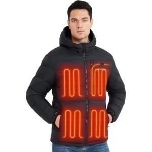 imageVenustas Mens Heated Down Jacket with Battery Pack Electric Lightweight Packable Puffer Jacket Heated Coat for OutdoorsBlack