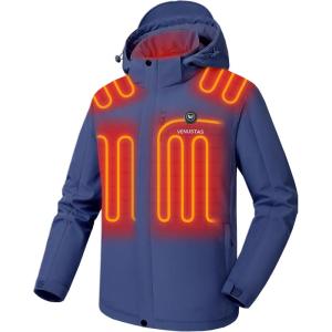 imageVenustas Mens Heated Jacket with Battery Pack Windproof Electric Insulated Coat with Detachable HoodNavy