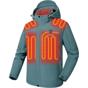 imageVenustas Mens Heated Jacket with Battery Pack Windproof Electric Insulated Coat with Detachable HoodSilver Pine