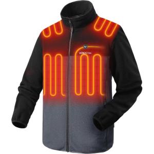 imageVenustas Mens Heated Jacket with Battery Soft Fleece Heated Coat Durable YKK ZipperBlackgrill