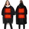 imageVenustas Heated Wearable Blanket Hoodie with Battery Pack 74V Oversized Sherpa Blanket Hoodie Sweatshirt Cozy Warm SoftBlack
