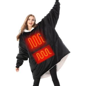 imageVenustas Heated Wearable Blanket Hoodie with Battery Pack 74V Oversized Sherpa Blanket Hoodie Sweatshirt Cozy Warm SoftBlack