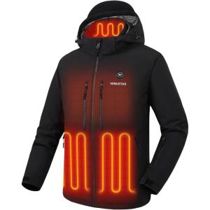imageVenustas 12V Lightweight Mens Heated Jacket with Battery Versatile Soft Shell Heated Coat with Detachable HoodBlack