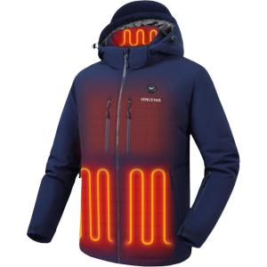 imageVenustas 12V Lightweight Mens Heated Jacket with Battery Versatile Soft Shell Heated Coat with Detachable HoodNavy