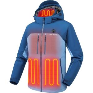 imageVenustas 12V Lightweight Mens Heated Jacket with Battery Versatile Soft Shell Heated Coat with Detachable HoodNavy Blue  Light Blue
