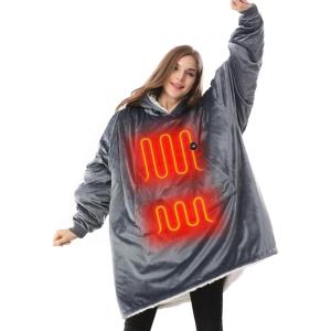 imageVenustas Heated Wearable Blanket Hoodie with Battery Pack 74V Oversized Sherpa Blanket Hoodie Sweatshirt Cozy Warm SoftGrey