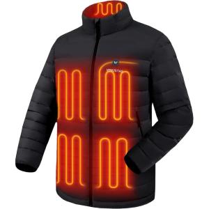 imageVenustas Mens Recycled Heated Down Jacket with Battery Pack Lightweight Electric Puffer Coat 90 Down Heated ClothingBlack