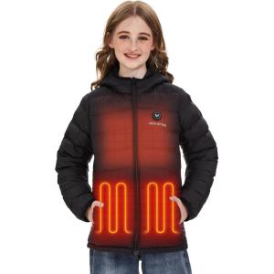 imageVenustas Kids Heated Jacket with Battery Pack Girls Lightweight Electric Heated CoatBlack
