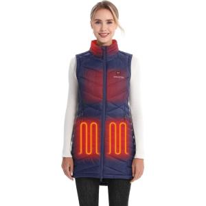 imageVenustas Long Quilted Heated Vest for Women with Battery Windproof Electric Puffer Vest with Curved HemNavy Blue