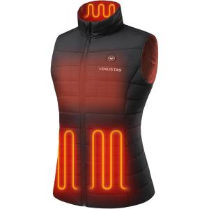 imageVenustas Heated Vest for Women 9V USBC Fast Heating Electric Vest Compatible with Power Banks Battery Not IncludedBlack