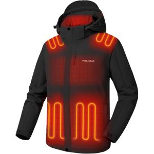 imageVenustas Mens Heated Jacket with Battery 11Hour Warmth Waterproof Detachable Hood Perfect for Outdoor Winter ActivitiesBlack