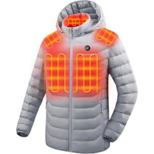 imageVenustas Unisex Heated Jacket with Battery Heated Coat for Women and Men with Detachable HoodLight Gray