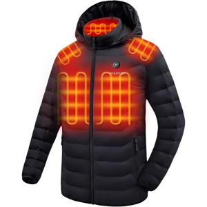 imageVenustas Unisex Heated Jacket with Battery Heated Coat for Women and Men with Detachable HoodUpgrade Black