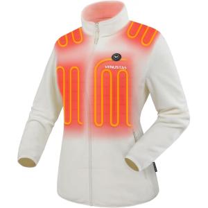 imageVenustas Womens Fleece Heated Jacket with Battery Pack Soft Lightweight Heating Coat for Outdoor ActivitiesMilk White