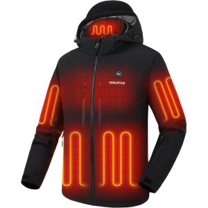 imageVenustas 12V Heated Jacket for Men with Battery Versatile Lightweight Softshell Jacket with 7 Pockets ampamp Detachable HoodBlack Upragde