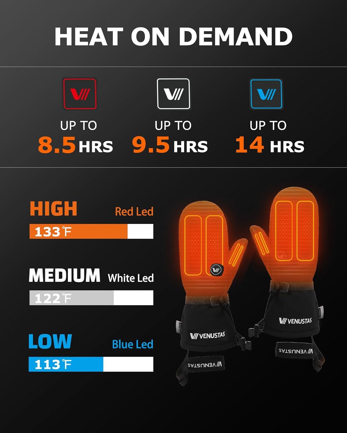 imageVenustas Heated Mittens for Men ampamp Women 14H Battery Gloves with Smart Temperature Control Waterproof Leather Ski GlovesBlack